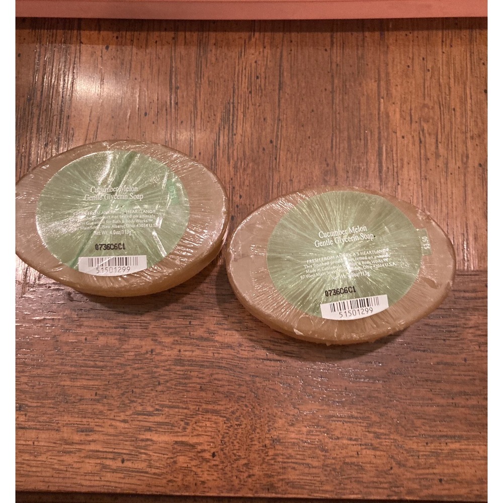 2 VTG Bath & Body Works Gentle Glycerin Soap Bar Cucumber Melon - New 4 oz. bars